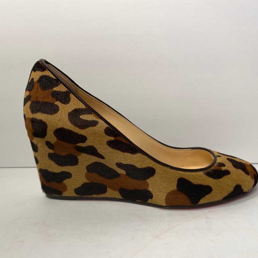 Christian Louboutin wedge pony hair pumps leopard… - image 2