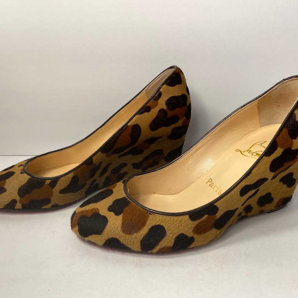 Christian Louboutin wedge pony hair pumps leopard… - image 3
