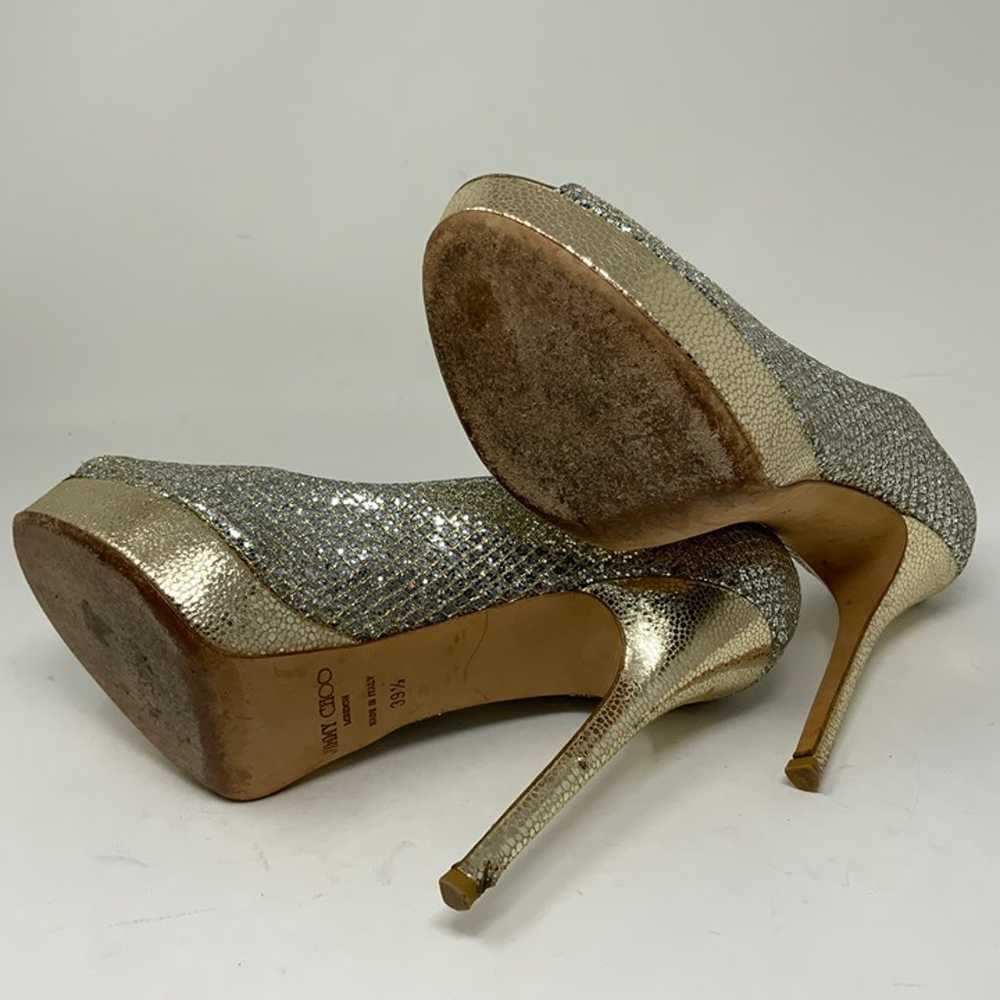 Jimmy Choo Crown Gold Glitter Sparkle Peep Toe Platfo Gem