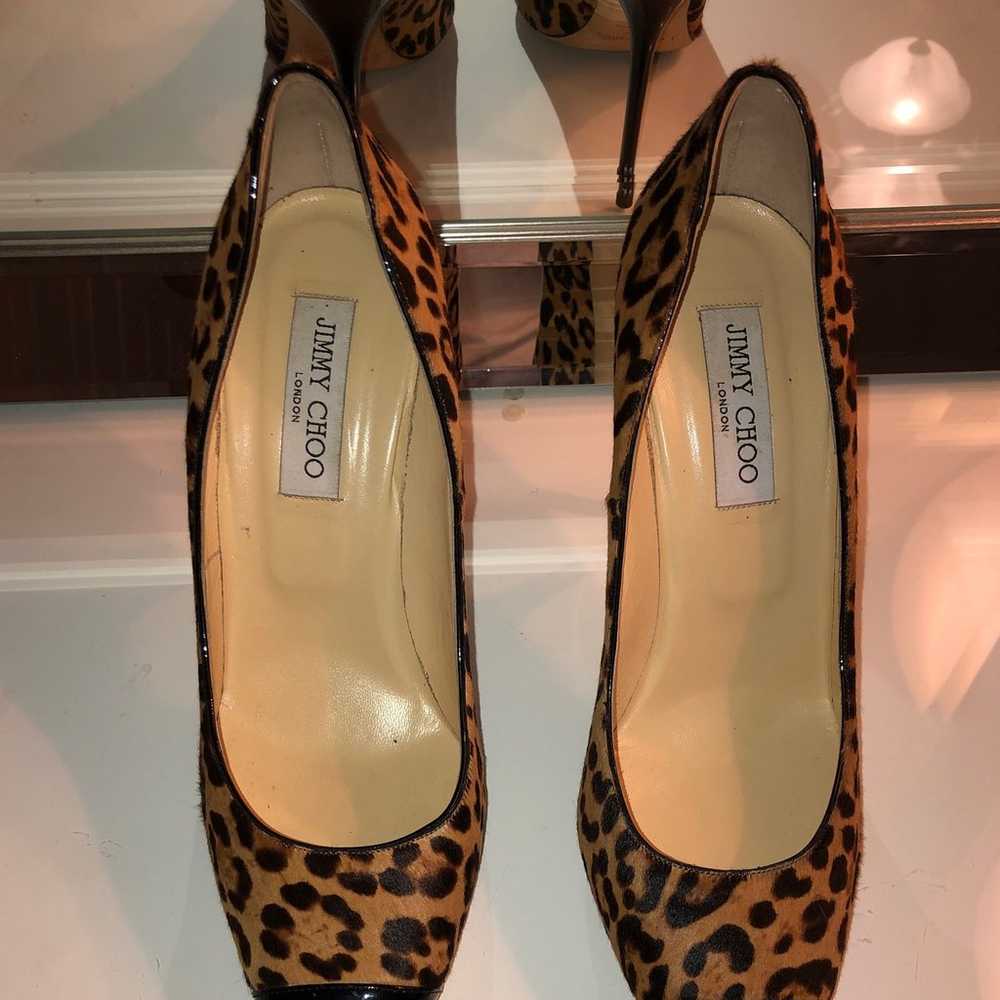 Jimmy Choo Leopard Patent Toe Heels 11 - image 2