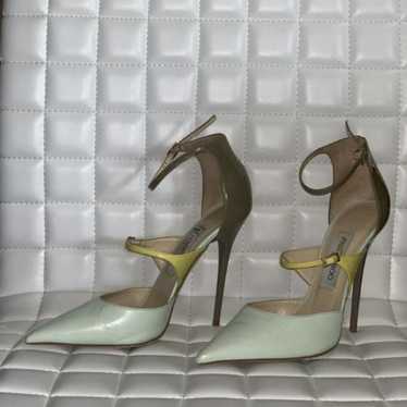 Jimmy Choo Taupe Lime Green Pumps