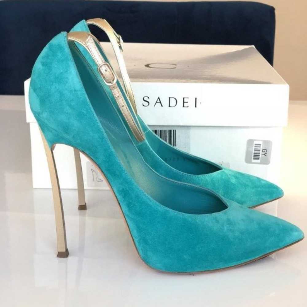 Casadei Turquoise Anice Suede Pumps - image 9