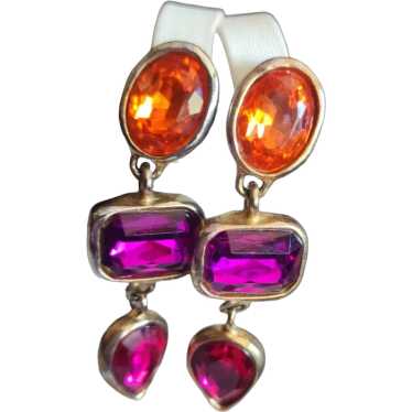 Vintage 80s Lucite Mogul Dangle Clip Earrings (A42