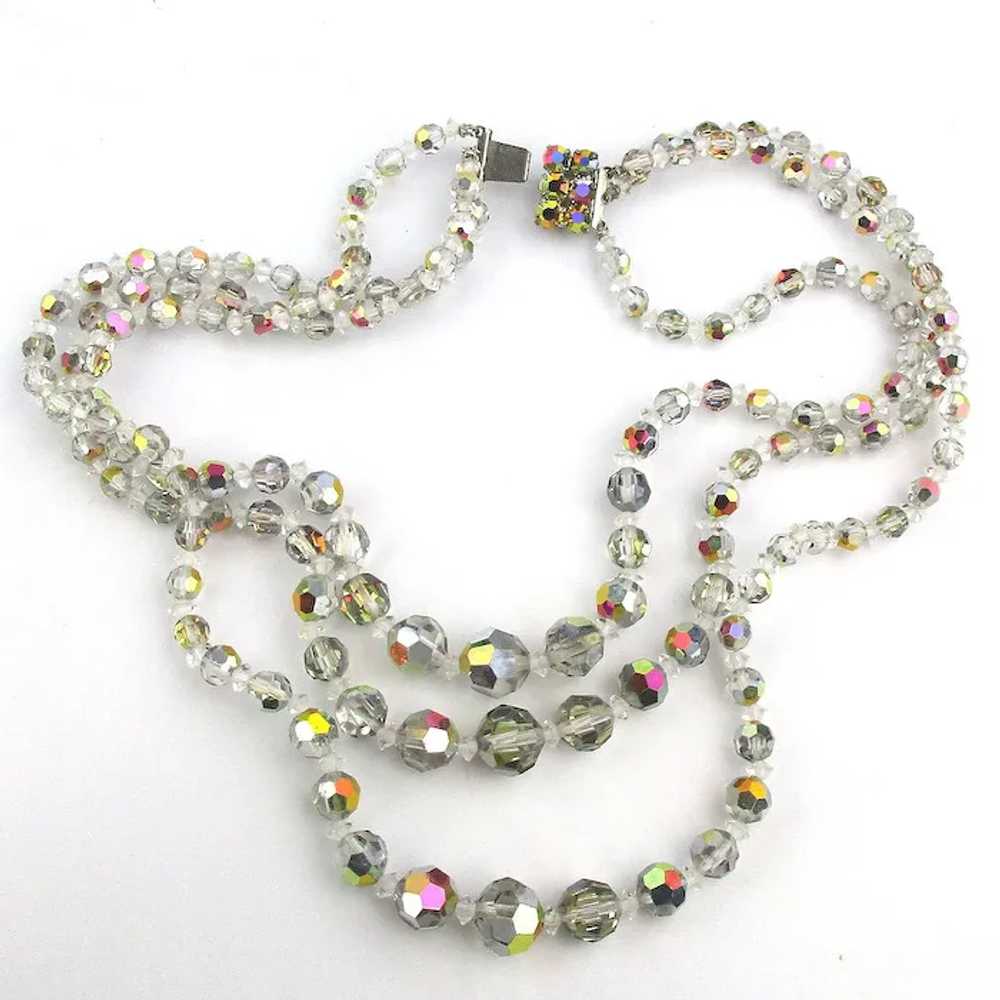 Vintage 3 Strand Crystal Necklace Aurora Borealis… - image 3