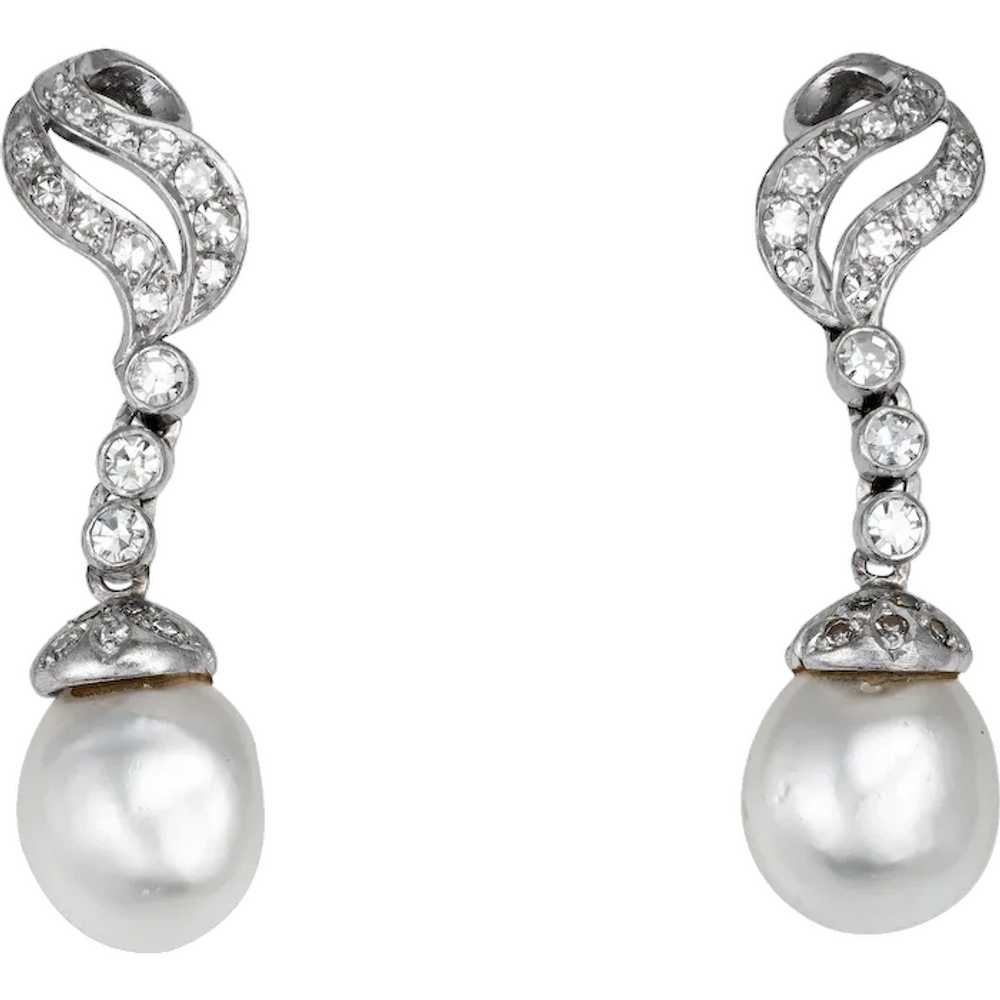 Mid Century Baroque Pearl Diamond Earrings 14 Kar… - image 1