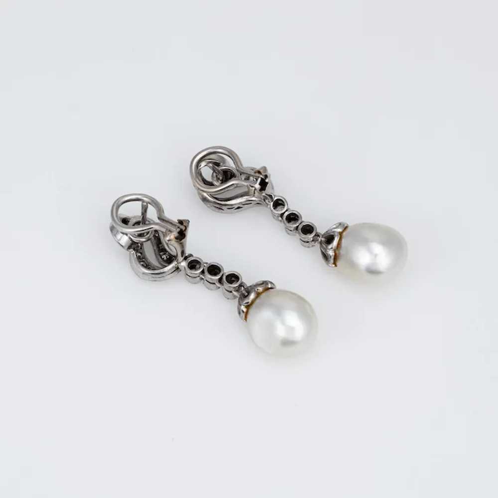 Mid Century Baroque Pearl Diamond Earrings 14 Kar… - image 2