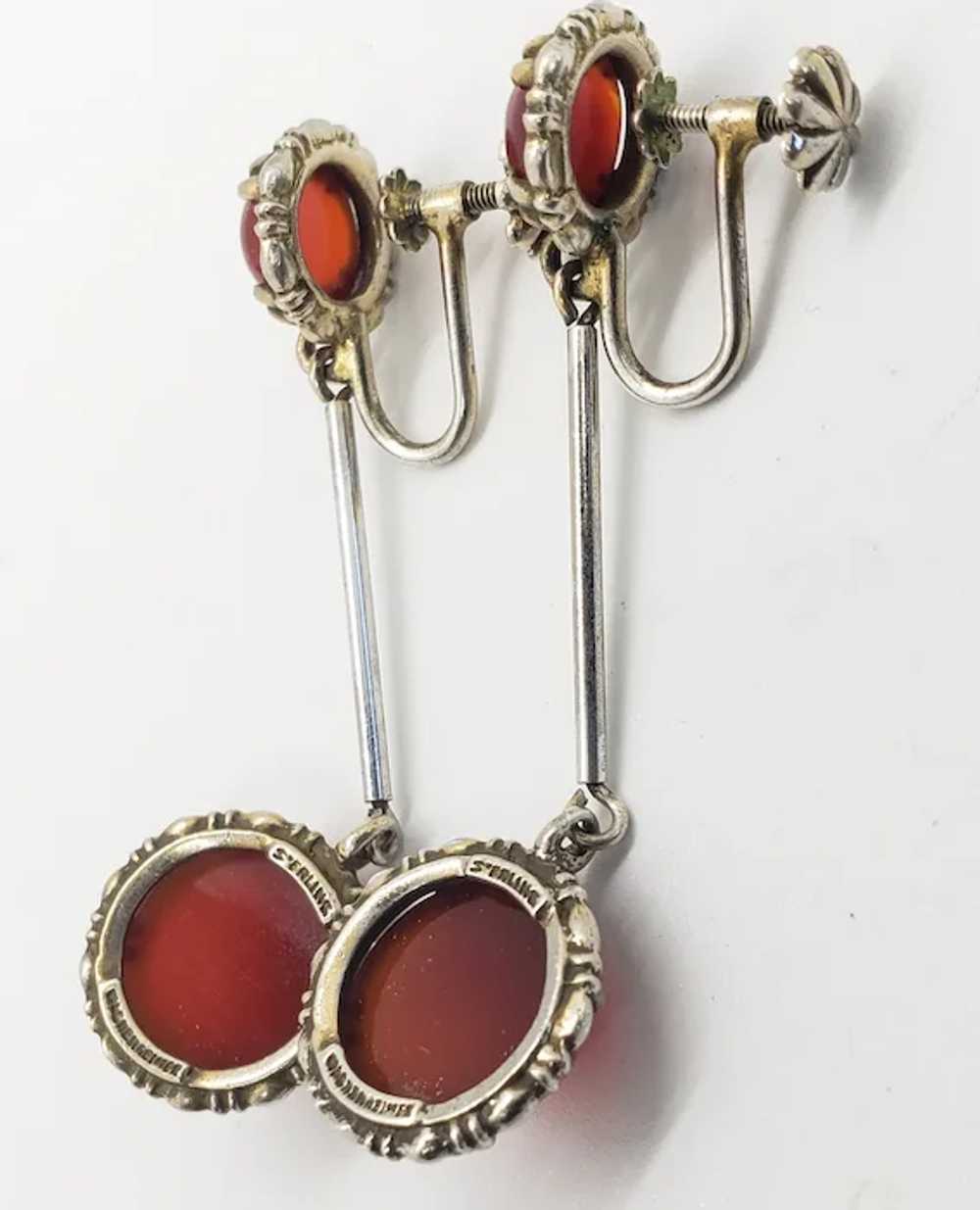 Antique Victorian Carnelian Drop Earrings 925 Ste… - image 5