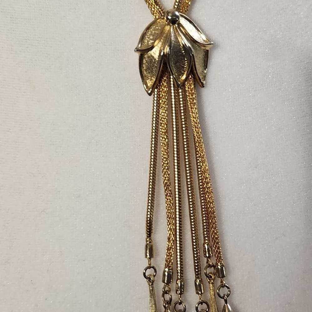 Vintage Goldtone Dangle Tassel Necklace - image 2