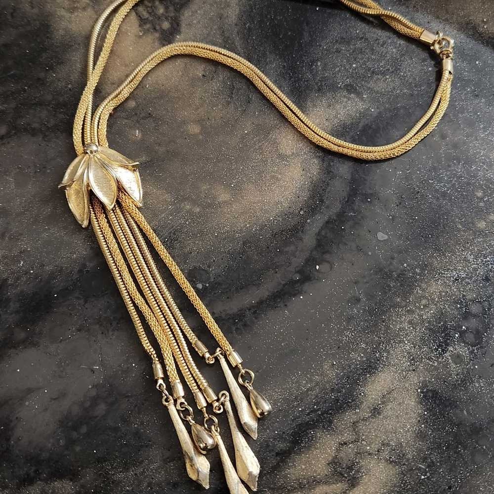 Vintage Goldtone Dangle Tassel Necklace - image 3