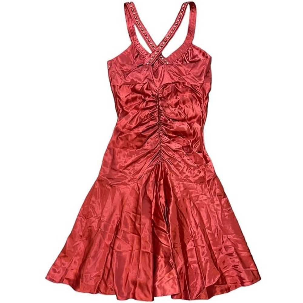 Betsey Johnson Vintage Silk Mini Dress Size 6 Pea… - image 2
