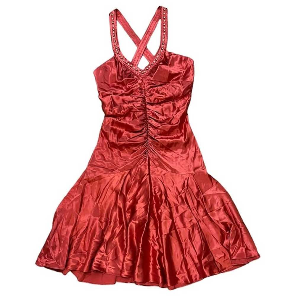Betsey Johnson Vintage Silk Mini Dress Size 6 Pea… - image 3
