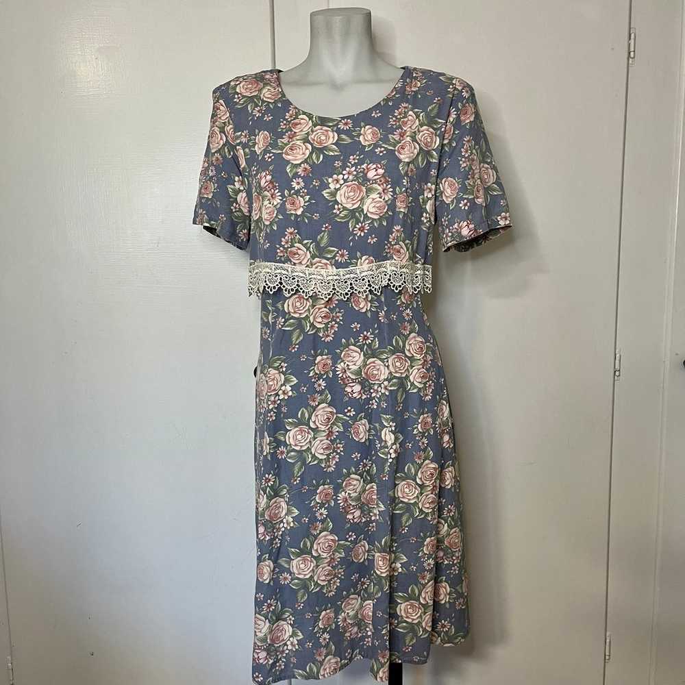Vintage 90s Floral Short Sleeve Dress with Corset… - image 1