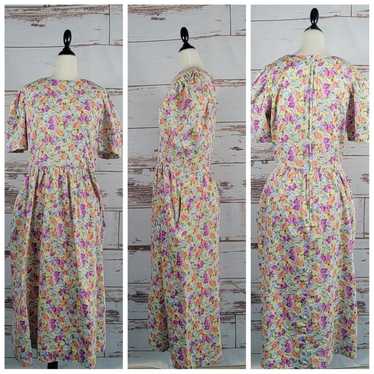 Vintage Lanz Originals 80s Floral Midi Dress Size… - image 1