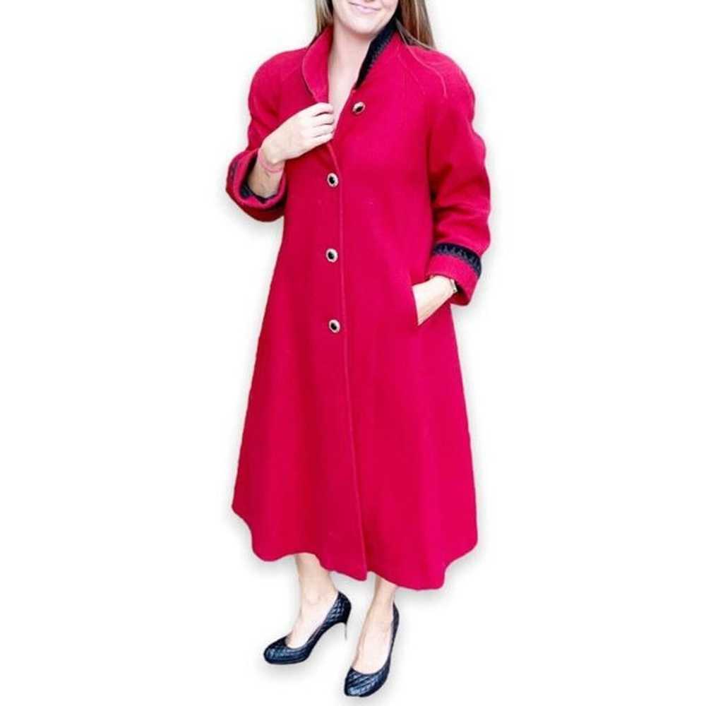 Vintage Alexis Reed Red Wool Long Coat Black Velv… - image 1