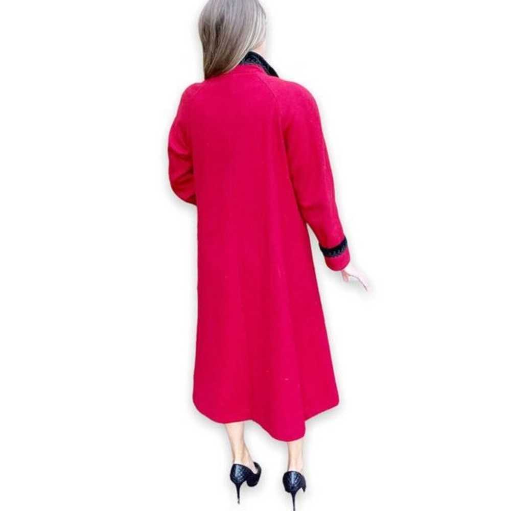 Vintage Alexis Reed Red Wool Long Coat Black Velv… - image 2