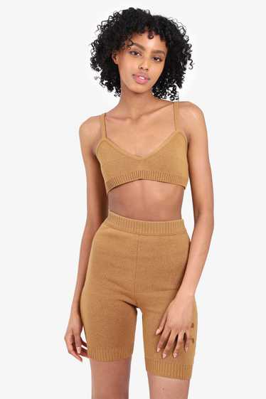 Off-White Tan Wool Knit Bra Top + Embroidered Berm