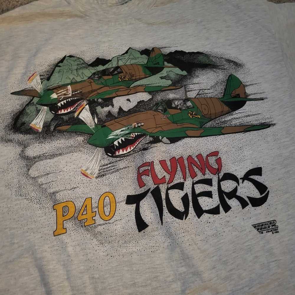 Vintage P 40 Flying Tiger T Shirt size L light gr… - image 2