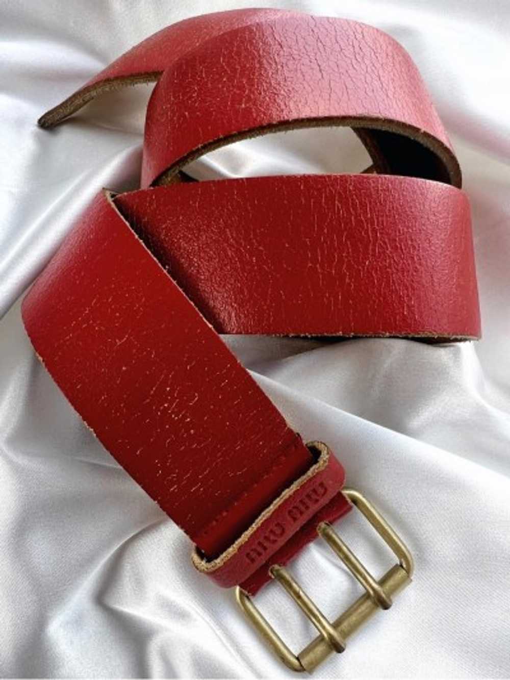 Miu Miu distressed red leather belt - image 3