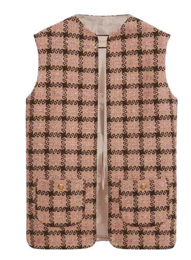 Product Details Gucci Pink Checkered Lamé Tweed V… - image 1