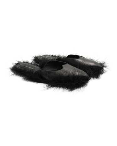 Simone Rocha Fur-Trimmed Black Leather Slides