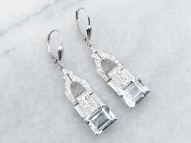White Gold East to West Blue Topaz Drop Earrings … - image 1