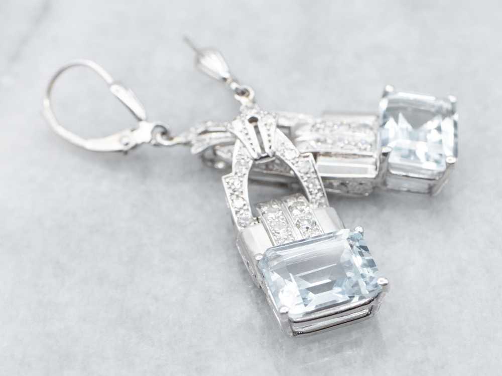White Gold East to West Blue Topaz Drop Earrings … - image 2