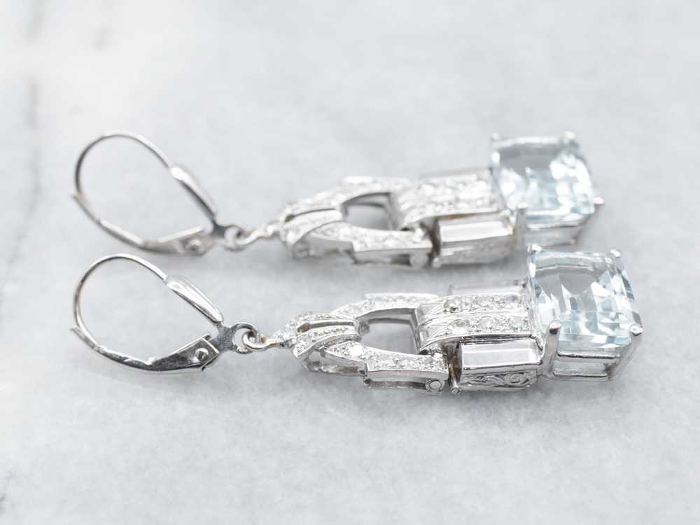 White Gold East to West Blue Topaz Drop Earrings … - image 3