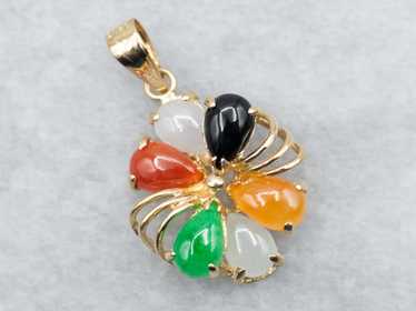 Yellow Gold Multi Colored Dyed Jade and Black Ony… - image 1