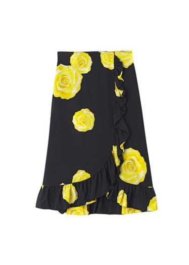 Ganni Floral Printed Fayette Black Silk Skirt - image 1