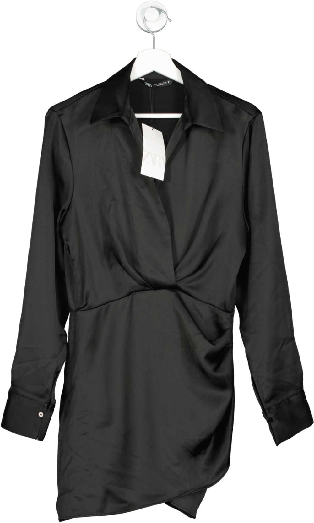 ZARA Black Satin Long Sleeve Mini Dress BNWT UK S - image 1