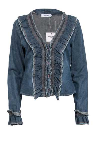 Moschino Jeans - Chambray Ruffled Button Up Blous… - image 1
