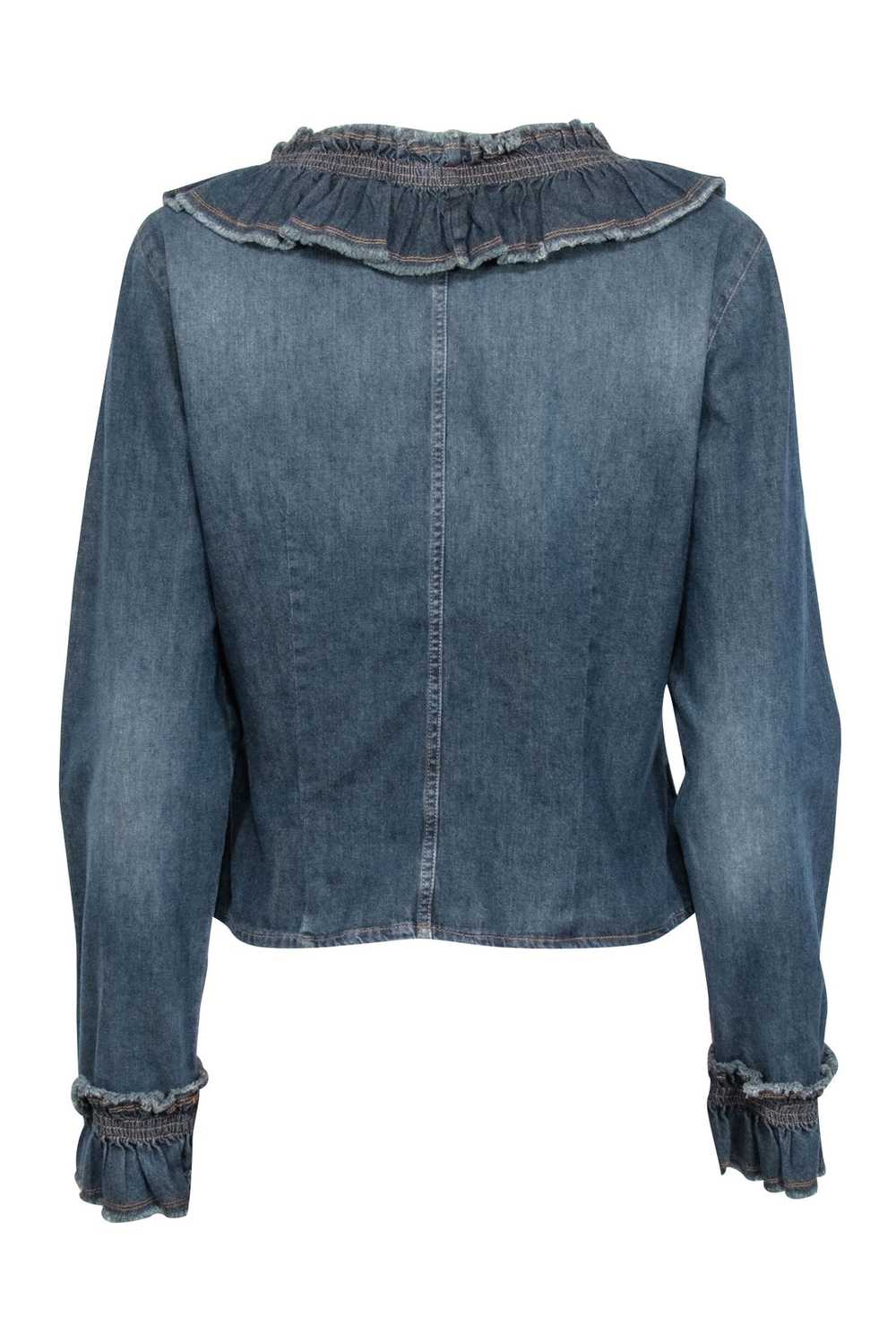 Moschino Jeans - Chambray Ruffled Button Up Blous… - image 3