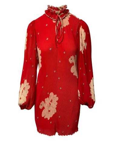 Ganni Ganni Red Floral Plisse Pleated Dress - image 1
