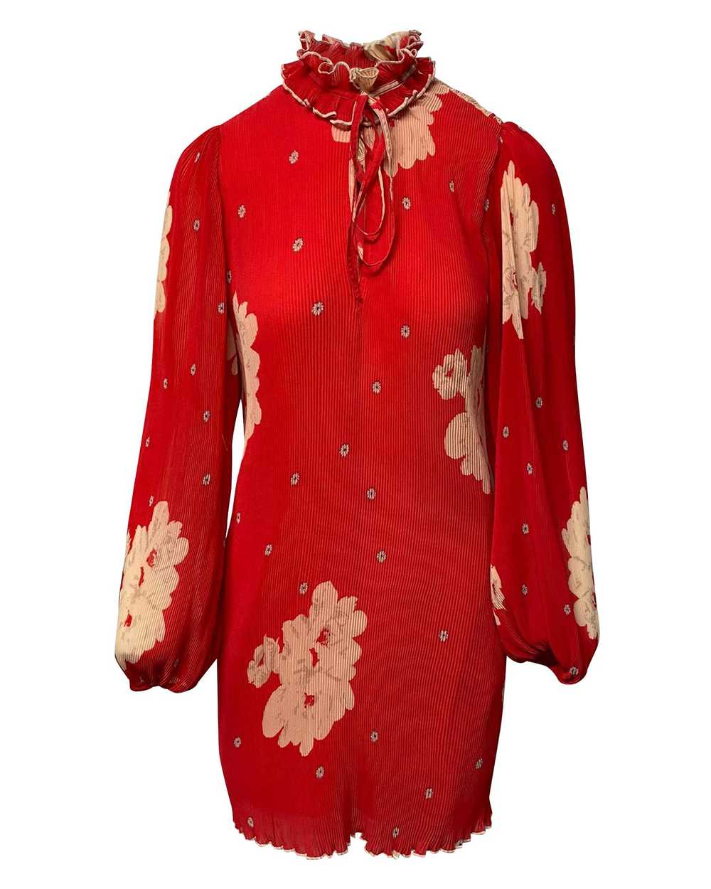 Ganni Ganni Red Floral Plisse Pleated Dress - image 7