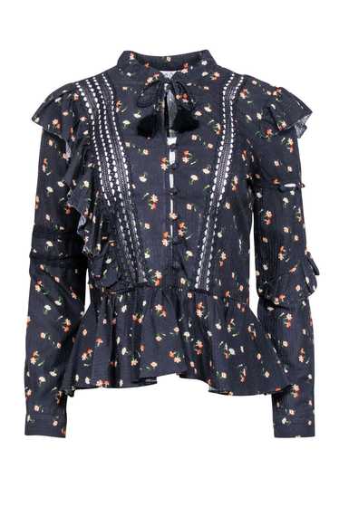 Sea NY - Navy Textured Floral Long Sleeve Top Sz 2