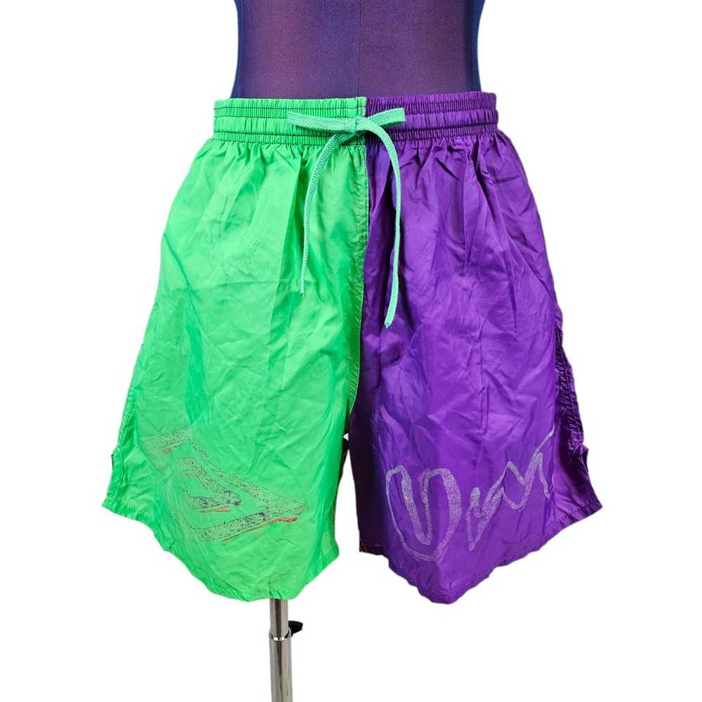Vintage 90s Umbro Soccer Shorts Neon Green & Purp… - image 7