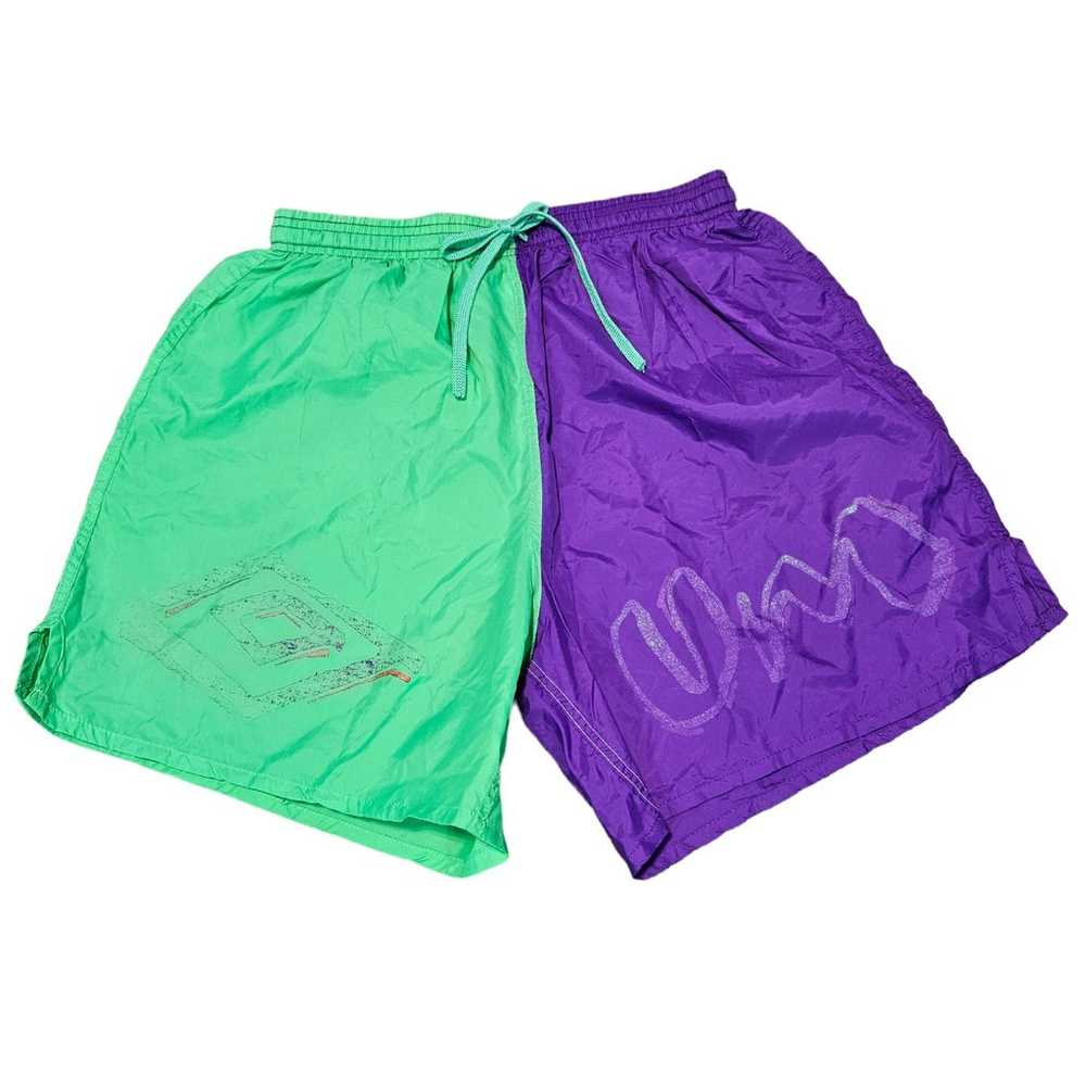 Vintage 90s Umbro Soccer Shorts Neon Green & Purp… - image 8
