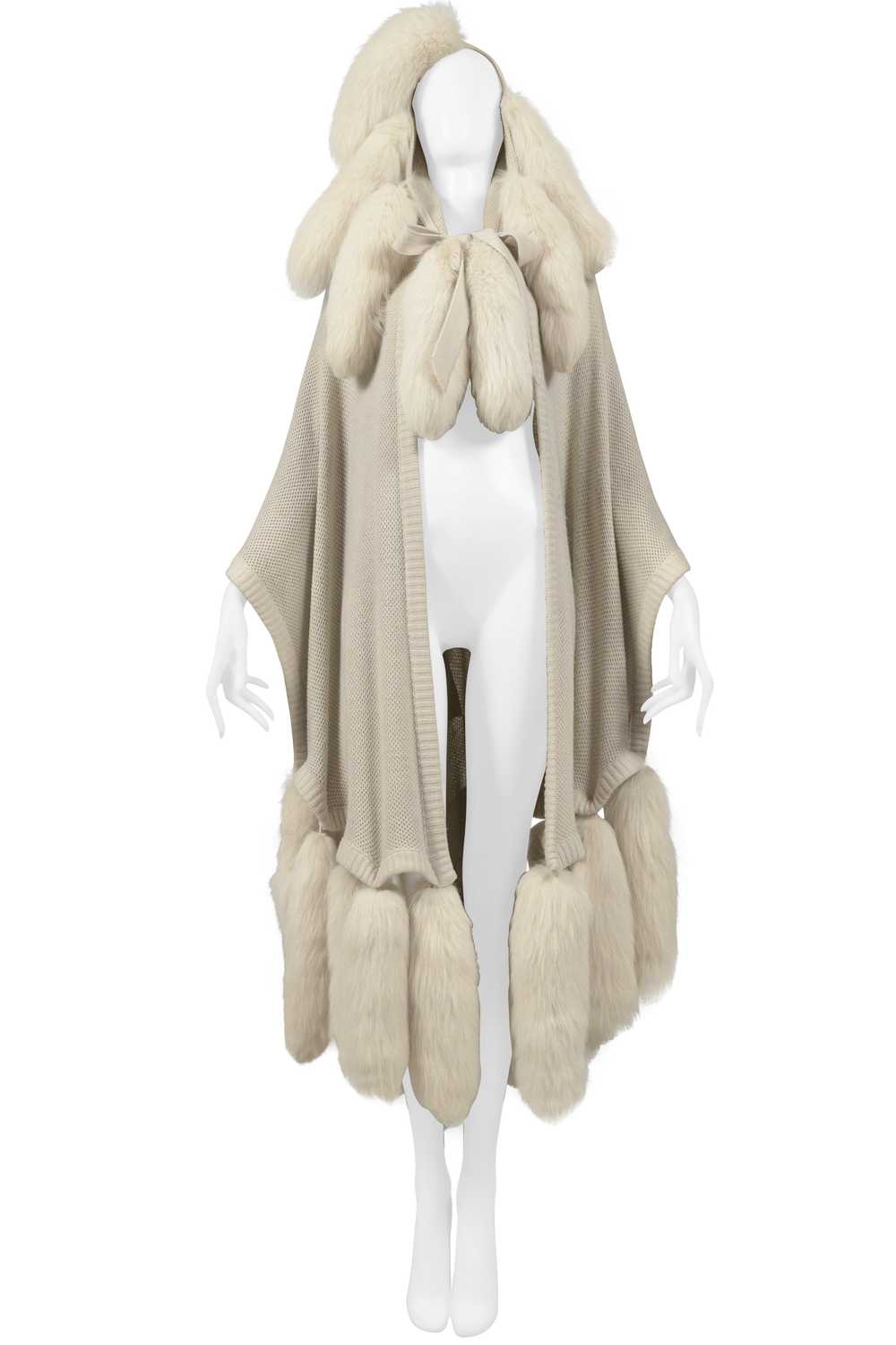 ALIMIA PARIS OFF-WHITE CAPE WITH FUR TAILS & LEAT… - image 2