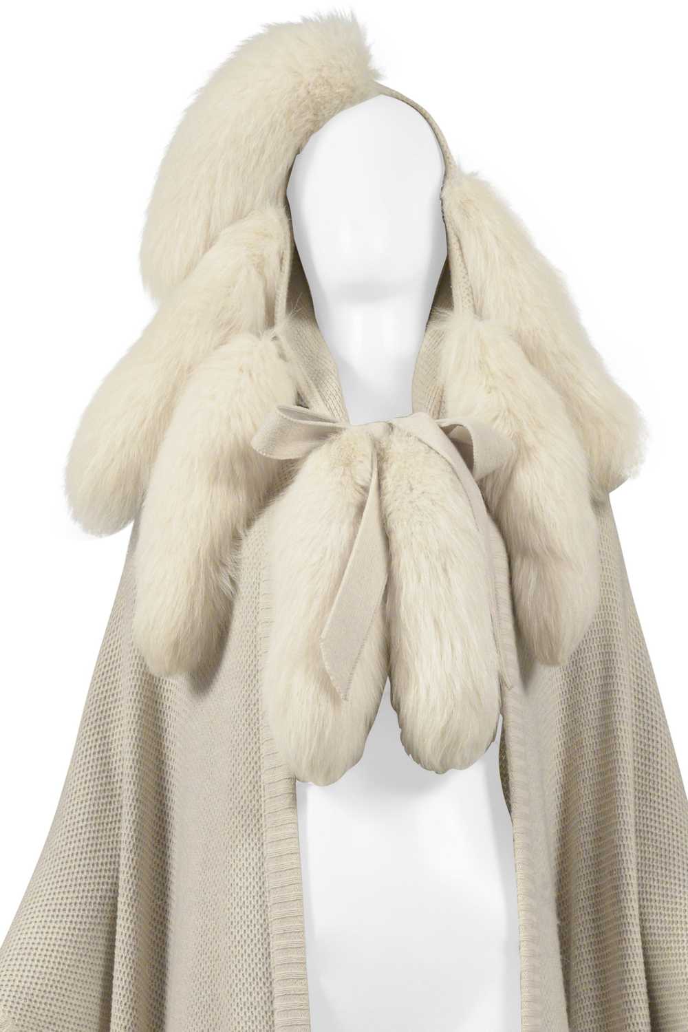 ALIMIA PARIS OFF-WHITE CAPE WITH FUR TAILS & LEAT… - image 5