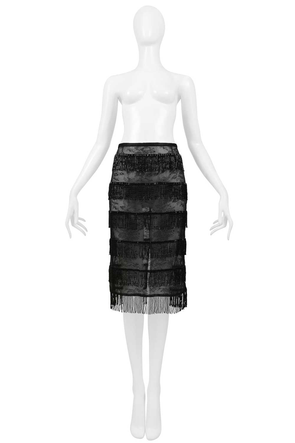 DOLCE & GABBANA BLACK SHEER SKIRT WITH BEADED FRI… - image 1