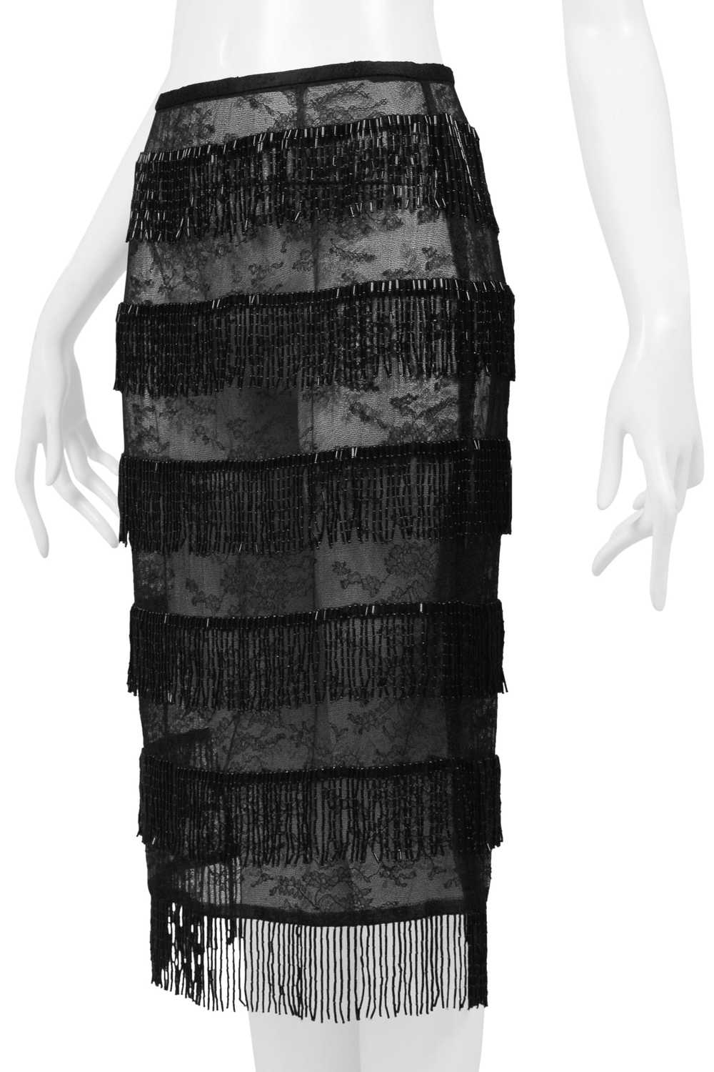 DOLCE & GABBANA BLACK SHEER SKIRT WITH BEADED FRI… - image 6