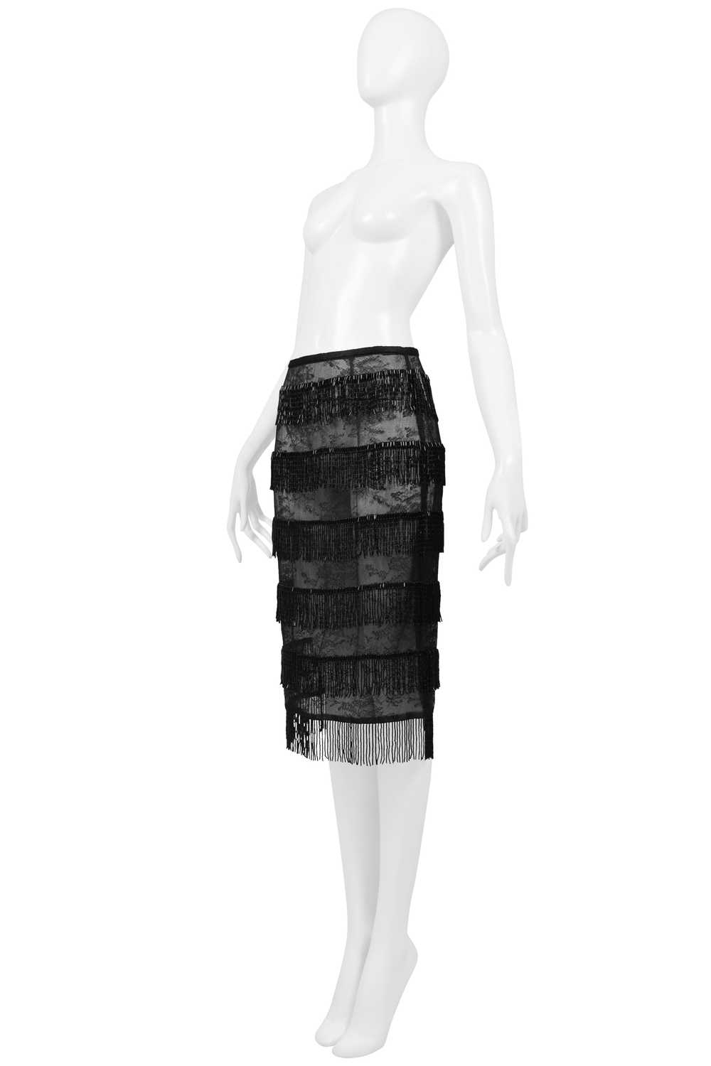 DOLCE & GABBANA BLACK SHEER SKIRT WITH BEADED FRI… - image 7