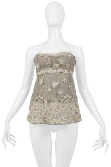 DOLCE & GABBANA OFF-WHITE LACE BUSTIER WITH EMBROI