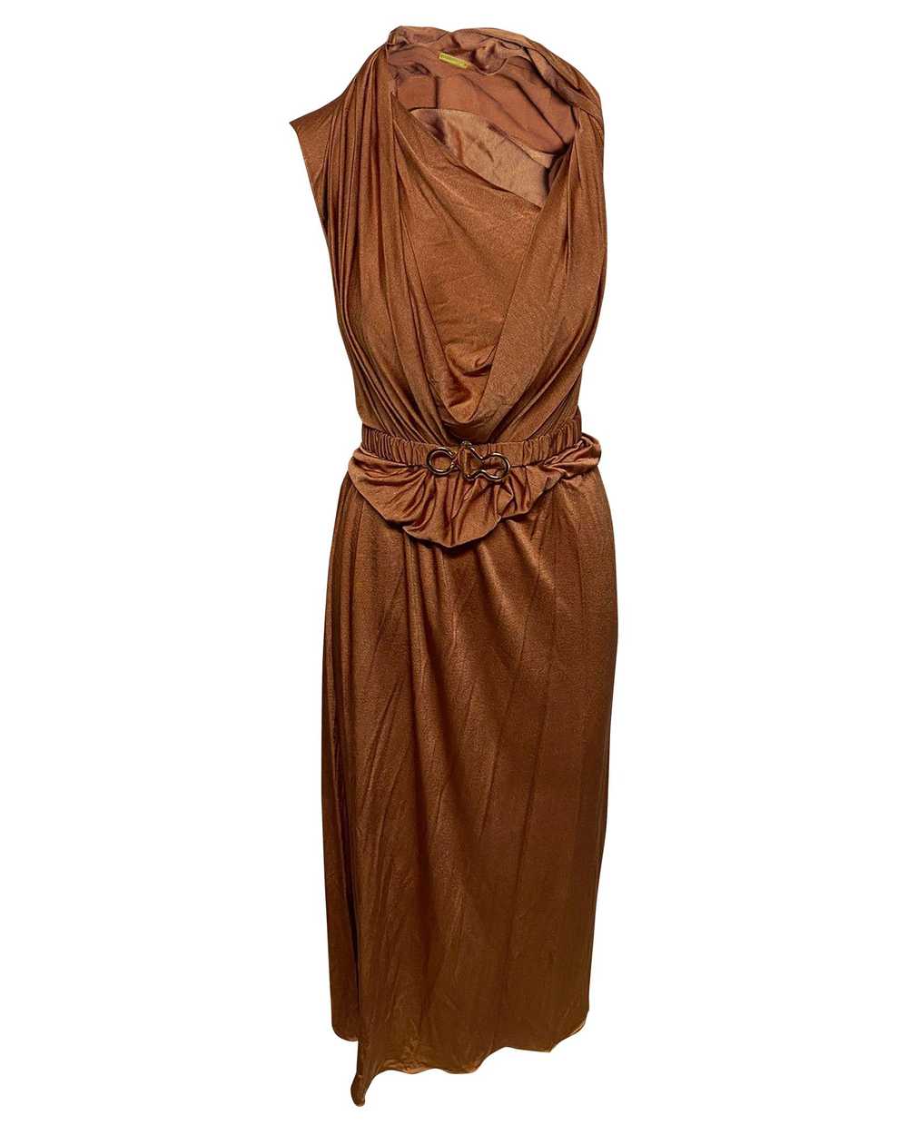 Product Details Ora Brown Satin Belted Midi Dress - image 1