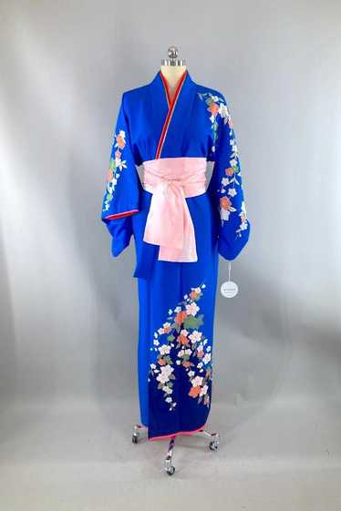 Vintage Electric Blue Floral Kimono