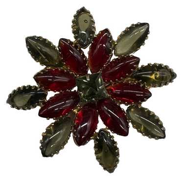 Gray and Red Cabochon Stylized Flower Brooch - image 1