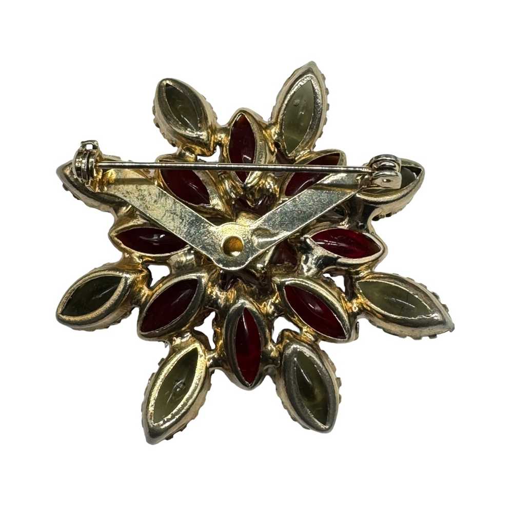 Gray and Red Cabochon Stylized Flower Brooch - image 2