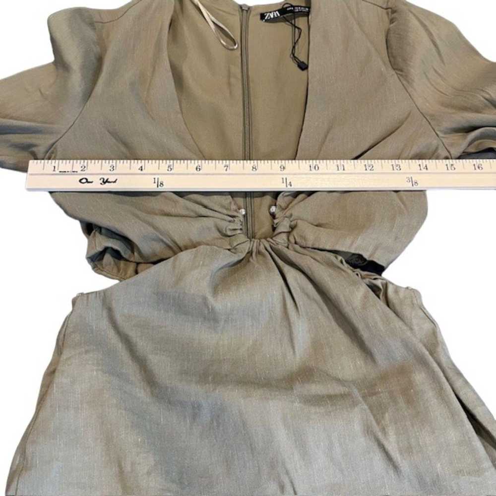 NWOT ZARA Linen Blend Olive Green Dress with Sexy… - image 10