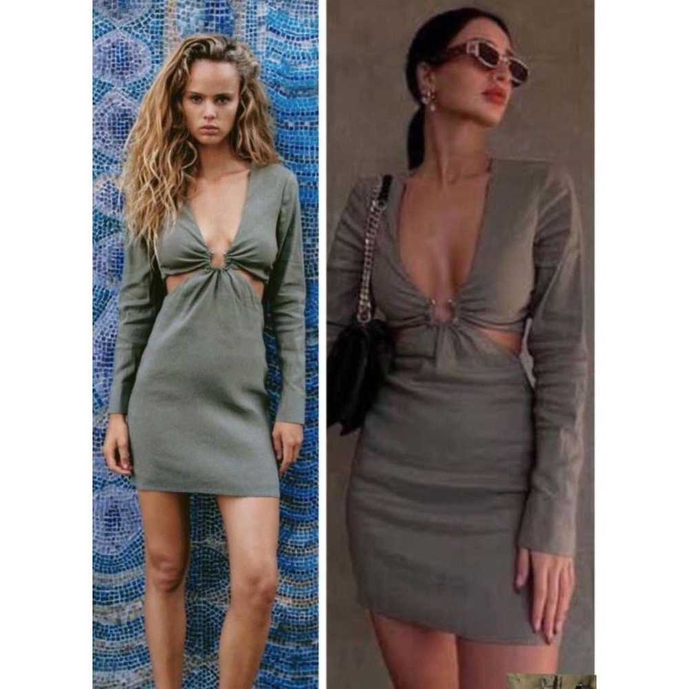 NWOT ZARA Linen Blend Olive Green Dress with Sexy… - image 1