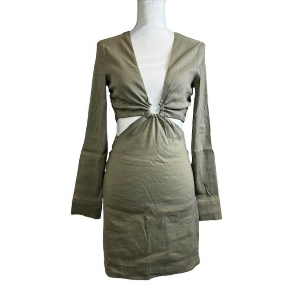 NWOT ZARA Linen Blend Olive Green Dress with Sexy… - image 2